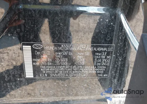 2023 Hyundai Santa Fe Sel из США, поврежденный, VIN 5NMS2DAJ3PH535240